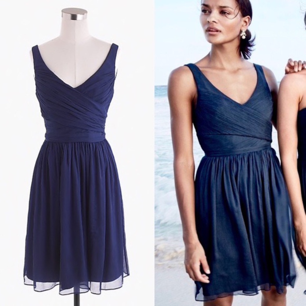 J. Crew Heidi Navy Silk Chiffon Bridesmaid Dress